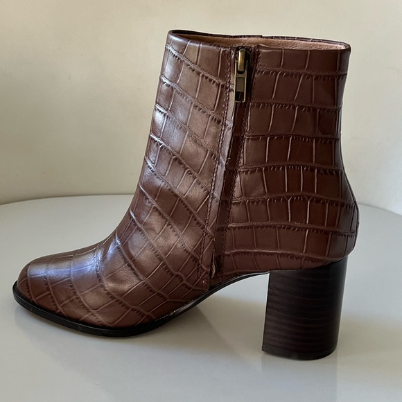 Madewell The Mira Side-Seam Ankle Boots Croc Embossed Boho Brown Leather Size 8 - Picture 7 of 15